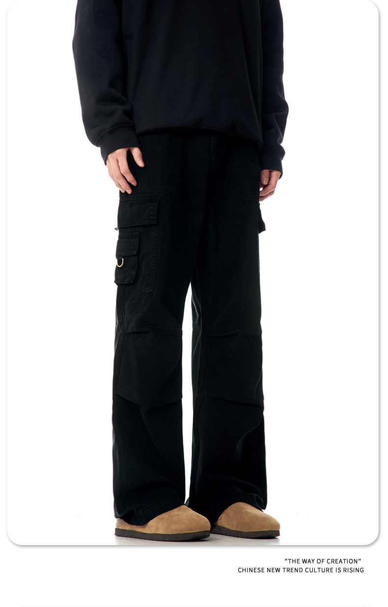 Faded Vintage Pleated Trendy Loose Fit Straight Leg Wide Leg Casual Trousers for Men and Women