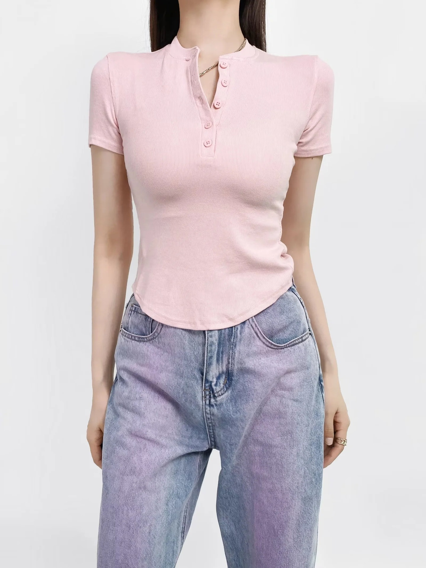 Ladies Plain Fitted Crew Neck Tee
