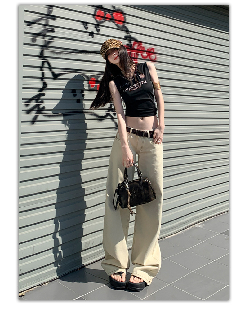 Women's Low Waist Wide Leg Jeans Summer Loose Slim Straight Pants