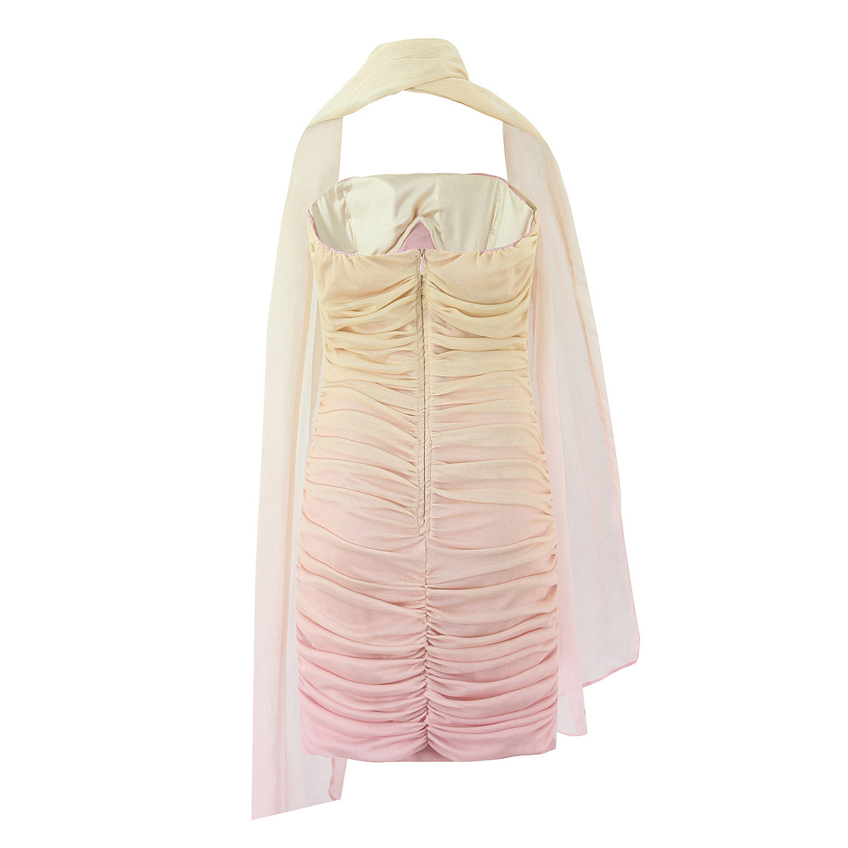 Gradient wrinkled waist cinching strapless dress