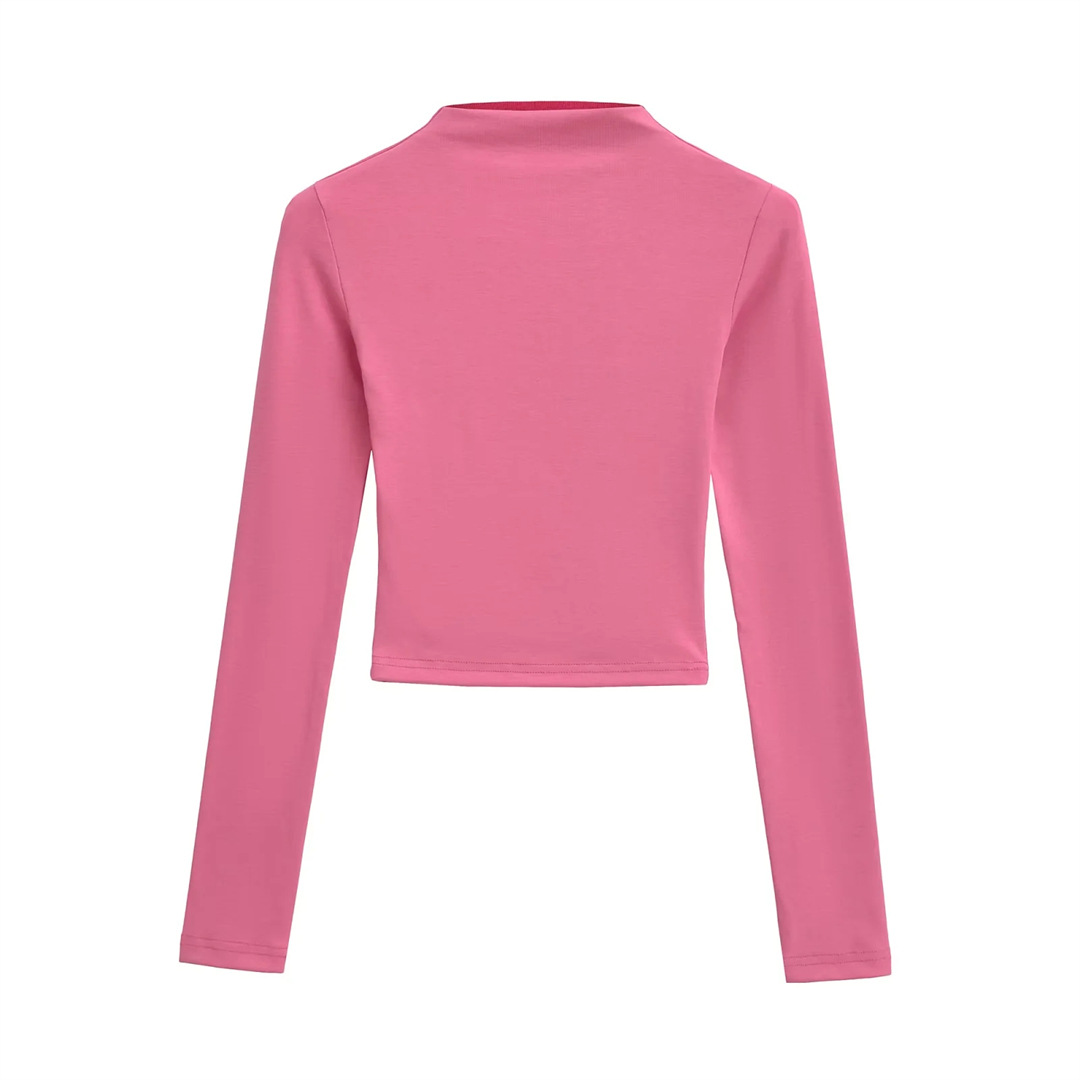 Slim Plain Mock Turtleneck Long Sleeve Belly Tee