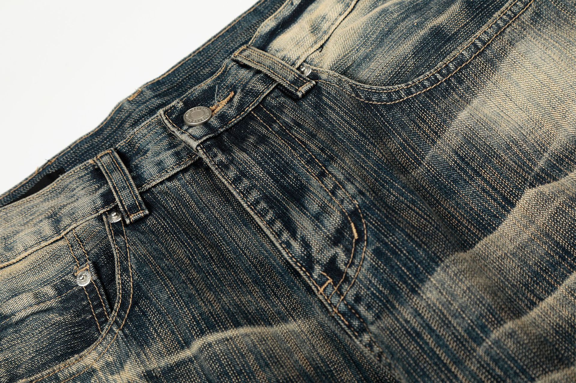 Street Vintage Washed Bamboo Texture Design Loose Wide-Leg Denim Pants for Men and Women