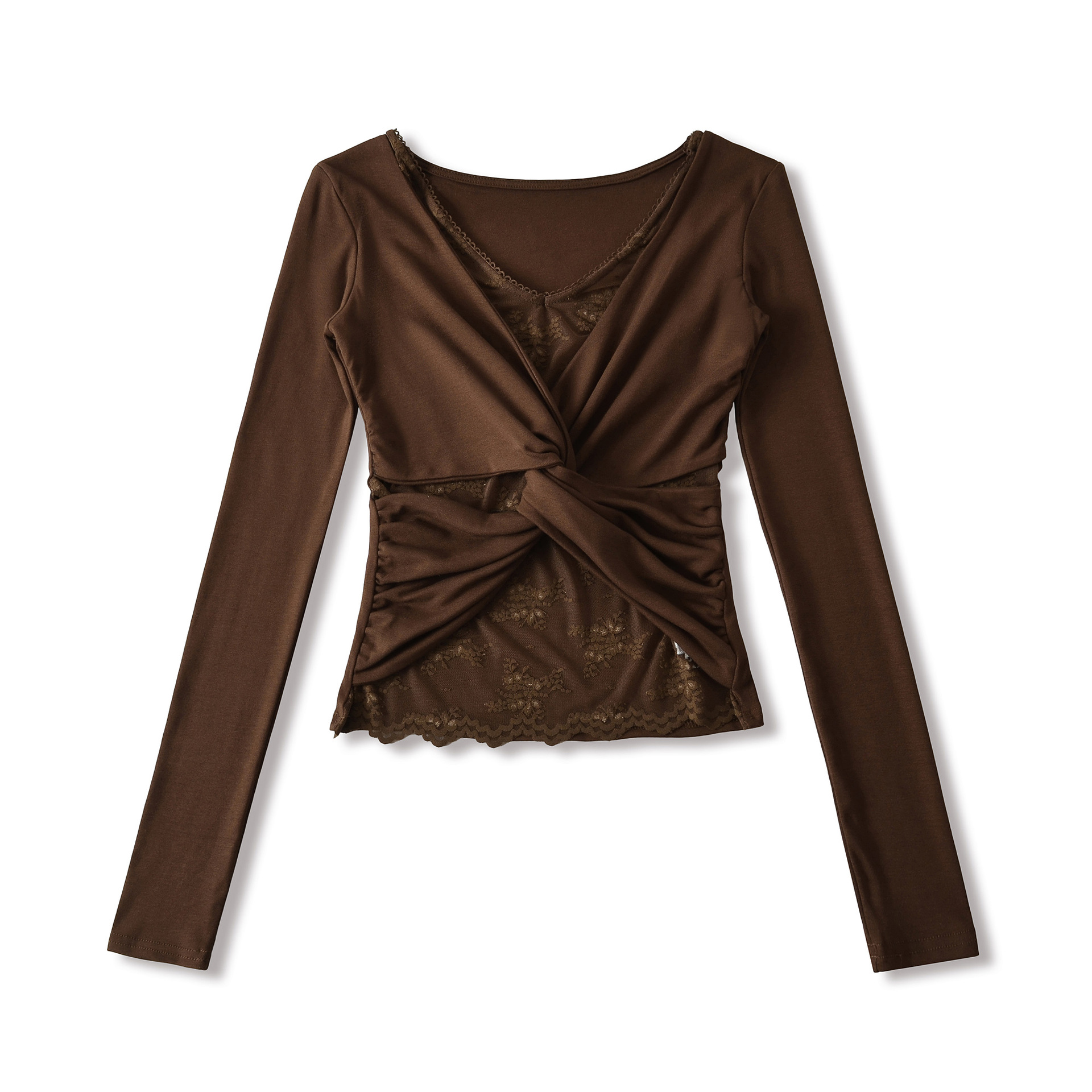 Faux Layered Sheer V-Neck Stretch T-shirt