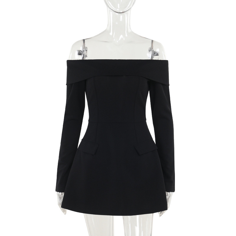 High Waist Single-Strap Long Sleeve Polyester Mini Dress