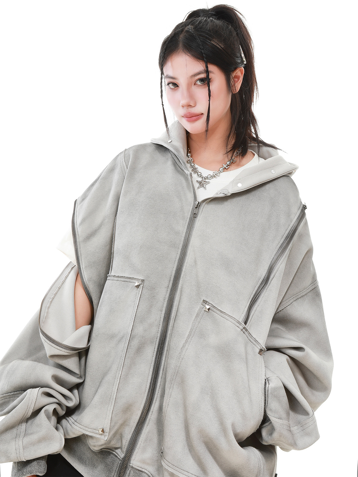 American Vintage Loose Fit Zipper Front Hoodie