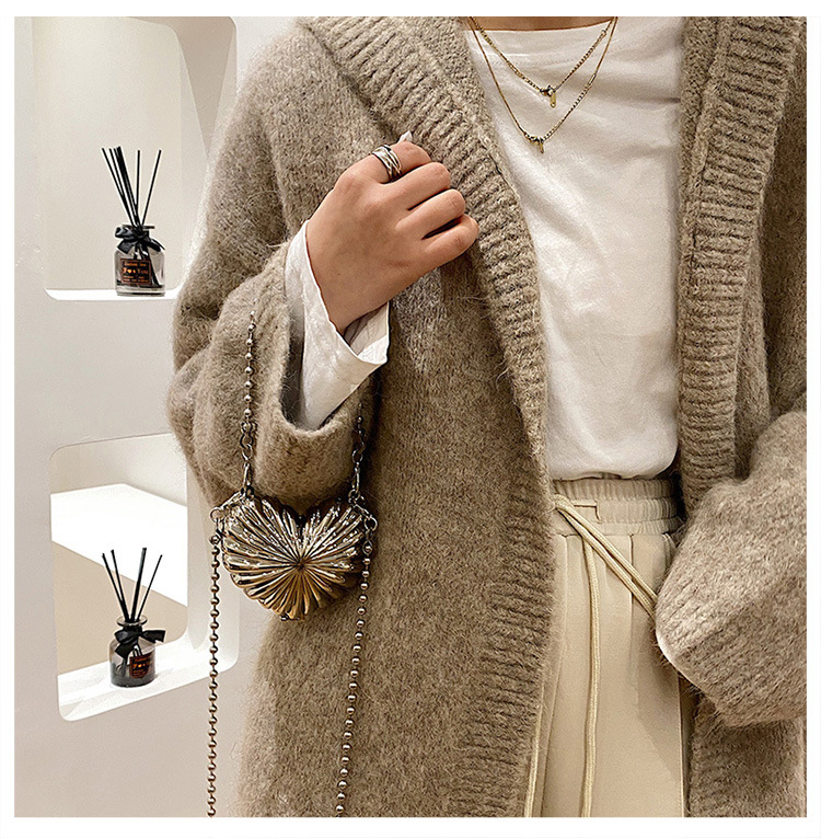 Mini Heart Shell Bag For Women Fashion New High Quality Alloy Design Handbag Female Beading Chain Shoulder Messenger Bag Femme