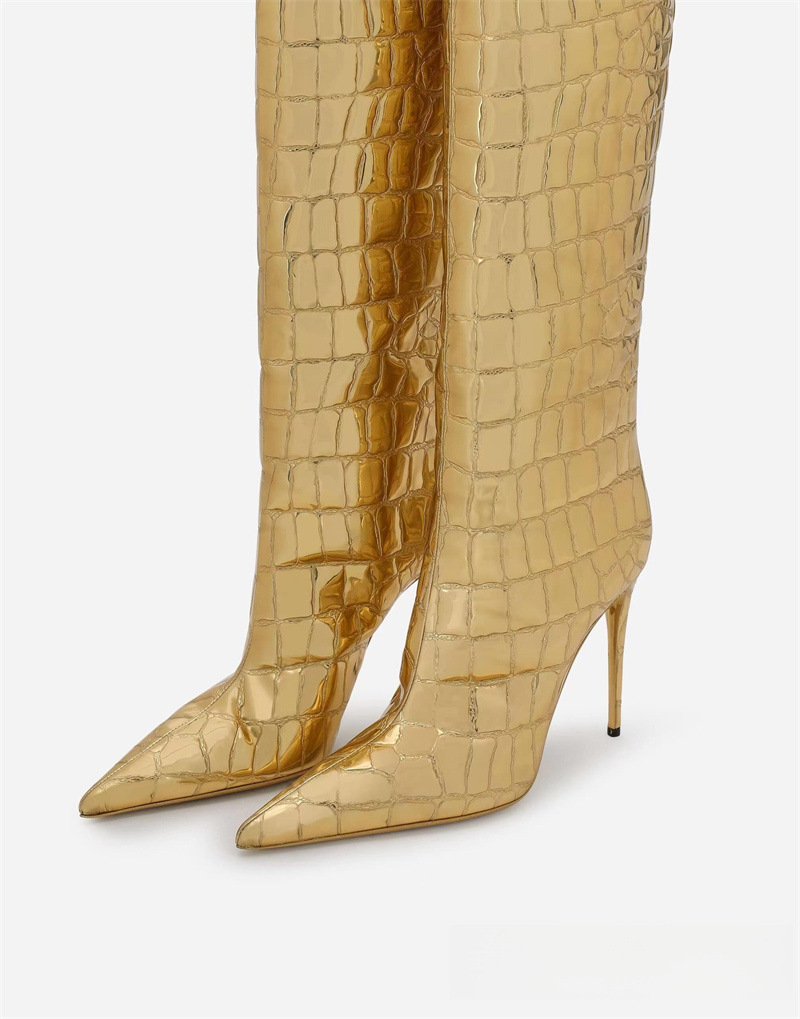 Pointed thin heel leopard print long boots for women's fashionable and sexy high boots for women's shoes