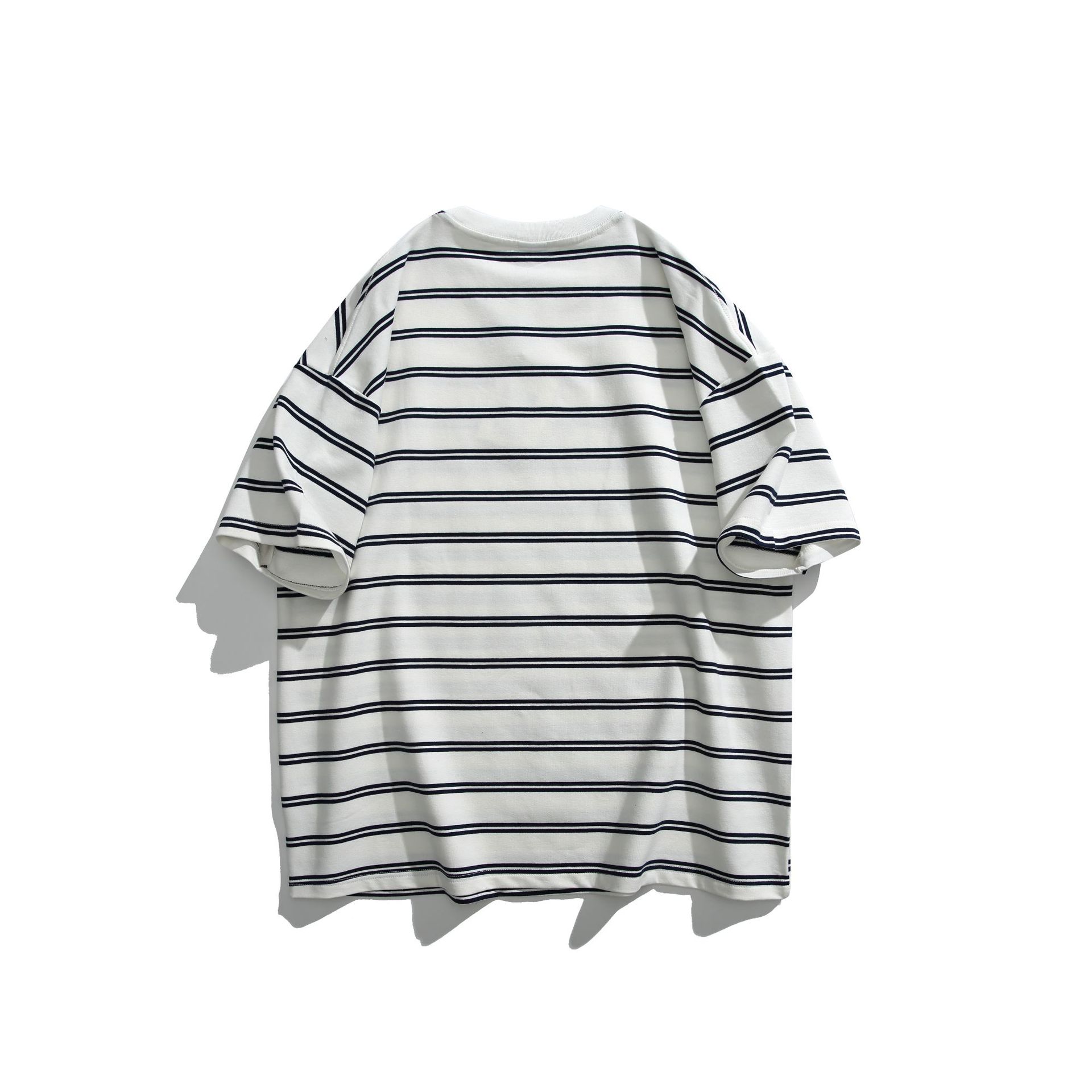 Color blocking striped round neck short sleeved casual T-shirt for men and women