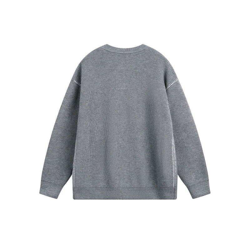 Block Hand Stitching Henley Collar Design Loose Knitwear