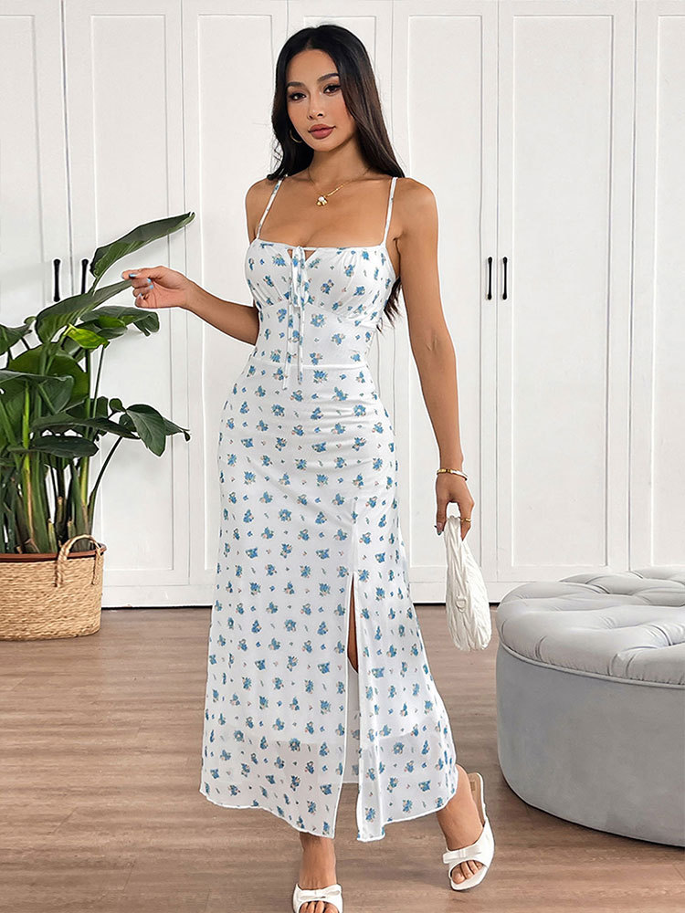 One-Shoulder Printed Fitted Long Sleeveless Dress