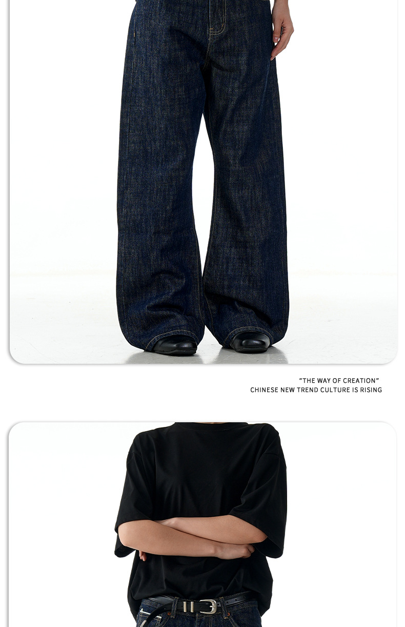 Original Denim Blue Jeans for Men and Women Vintage Washed Loose Fit Wide Leg Straight Trousers