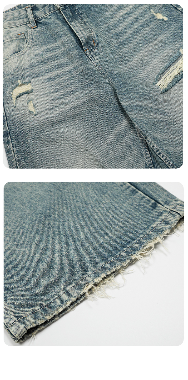 Blue Straight Hole Denim Pants for Men and Women Loose Fit A-Line Wide Leg Casual Long Trousers