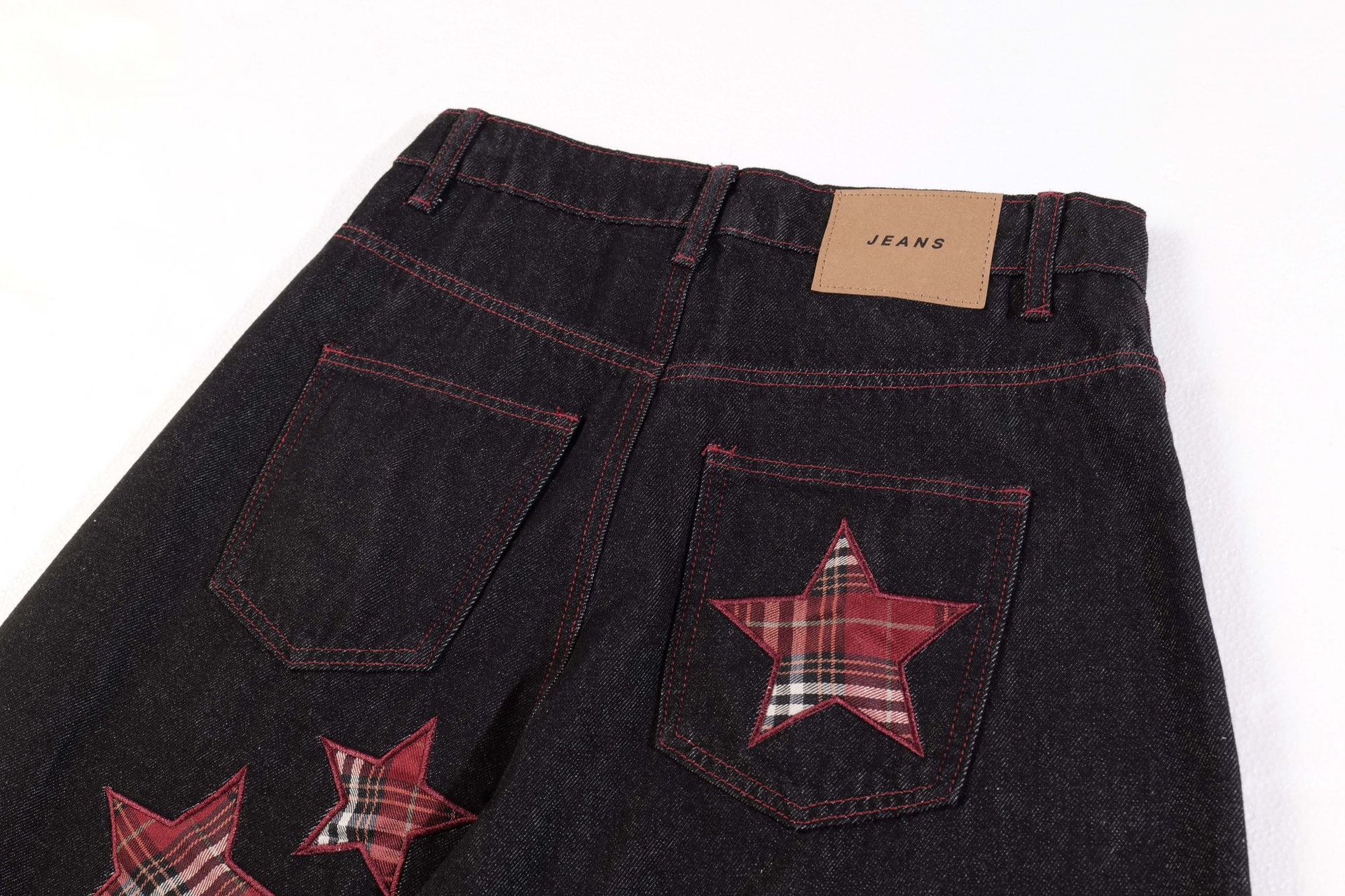 High Street Striped Star Patchwork Wide-Leg Jeans for Men and Women Loose Fit Trousers
