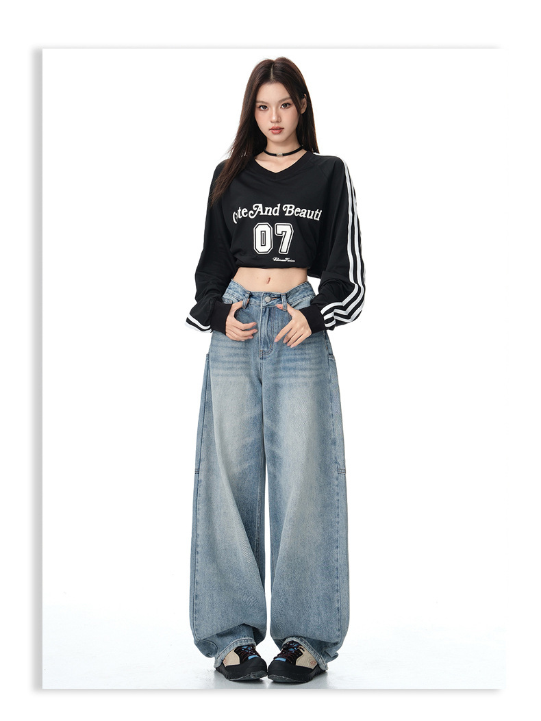 Women's Wide Leg Jeans Design Loose Fit Straight Leg Floor-Length Pants