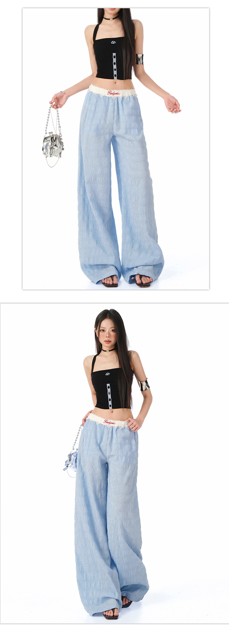 Women's Lace Casual Pants Loose Drape Wide Leg Trousers for Summer Strolling