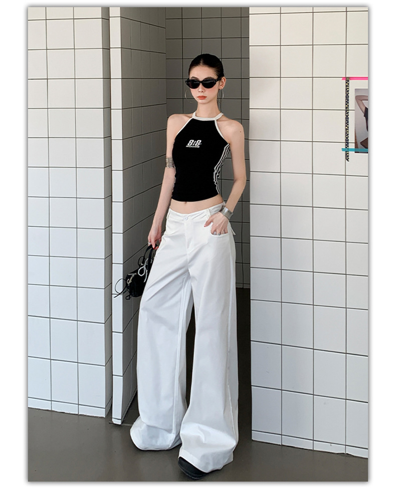 White Wide-Leg Casual Pants Light Weight High Waist Long Length Trousers for Tall Women