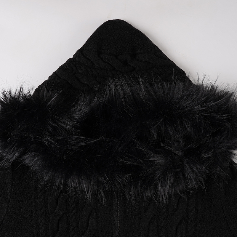 Vintage Herringbone Zip Hood Loose Cardigan