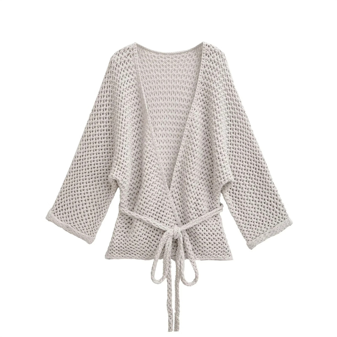 Lazy V-Neck Long Sleeve Plain Cardigan