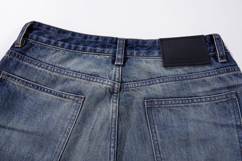 Vintage High-Quality INS Denim Pants Men High Street Washed Gradient Distressed Catwhisker Minimalist Wide-Leg Straight Leg Pants