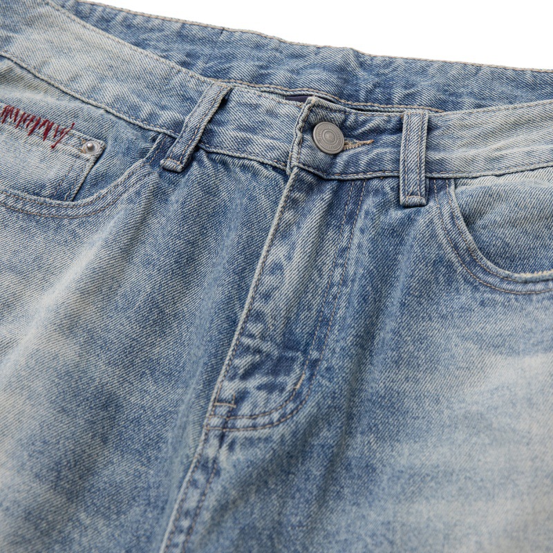Heavy Washed Fleece Distressed Loose Casual Jeans Men