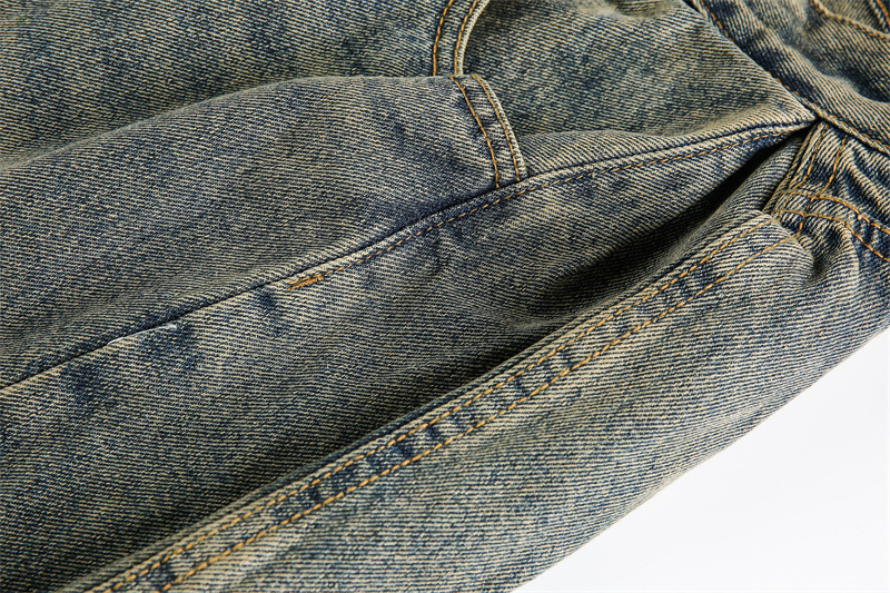 Washed Distressed Unisex Wide Leg Jeans Denim Material