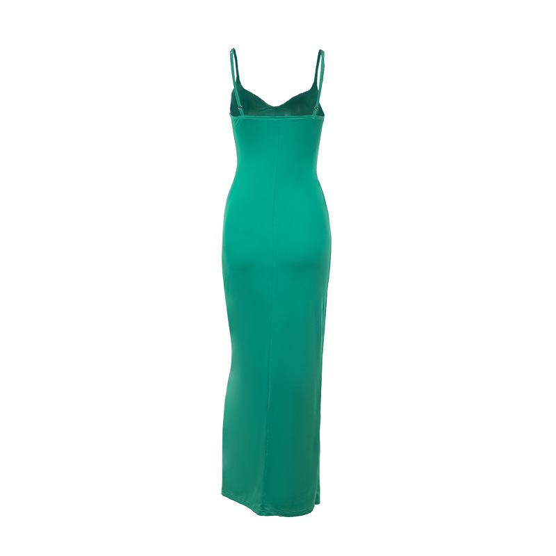 Spaghetti Strap Bodycon V-Neck High-Waist Split Maxi Dress
