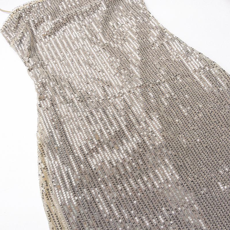 Square Neck Sleeveless Knit Fitted Embellished Dress