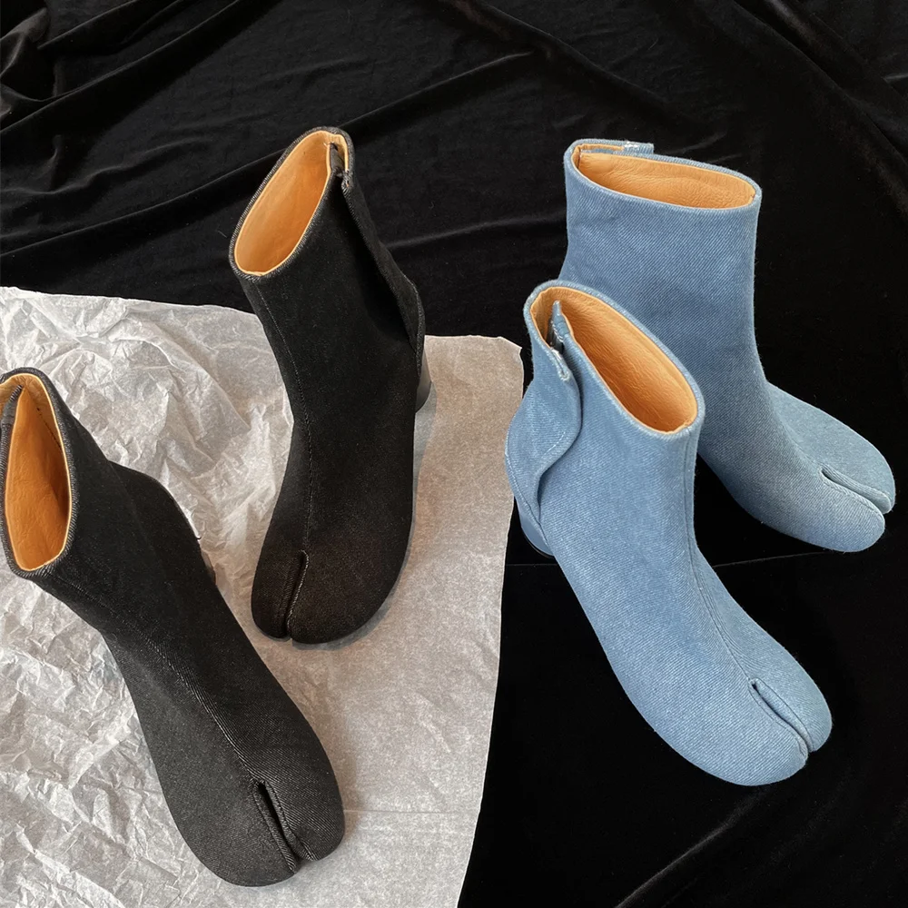 Classic Leather Pointed Toe Block Heel Boots