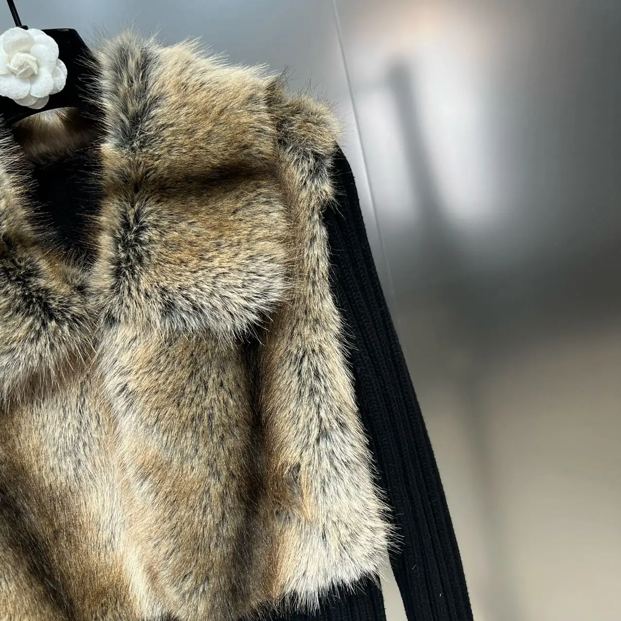 Faux Fur Paneled Zip Cardigan