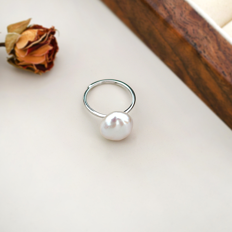 Natural Colorful Baroque Pearl Ring 925 Sterling Silver Style Button Ring with Unique Design Sense