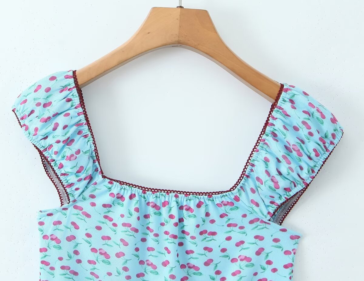 Slim Fit Angular Cut Red Berry Pattern Tee