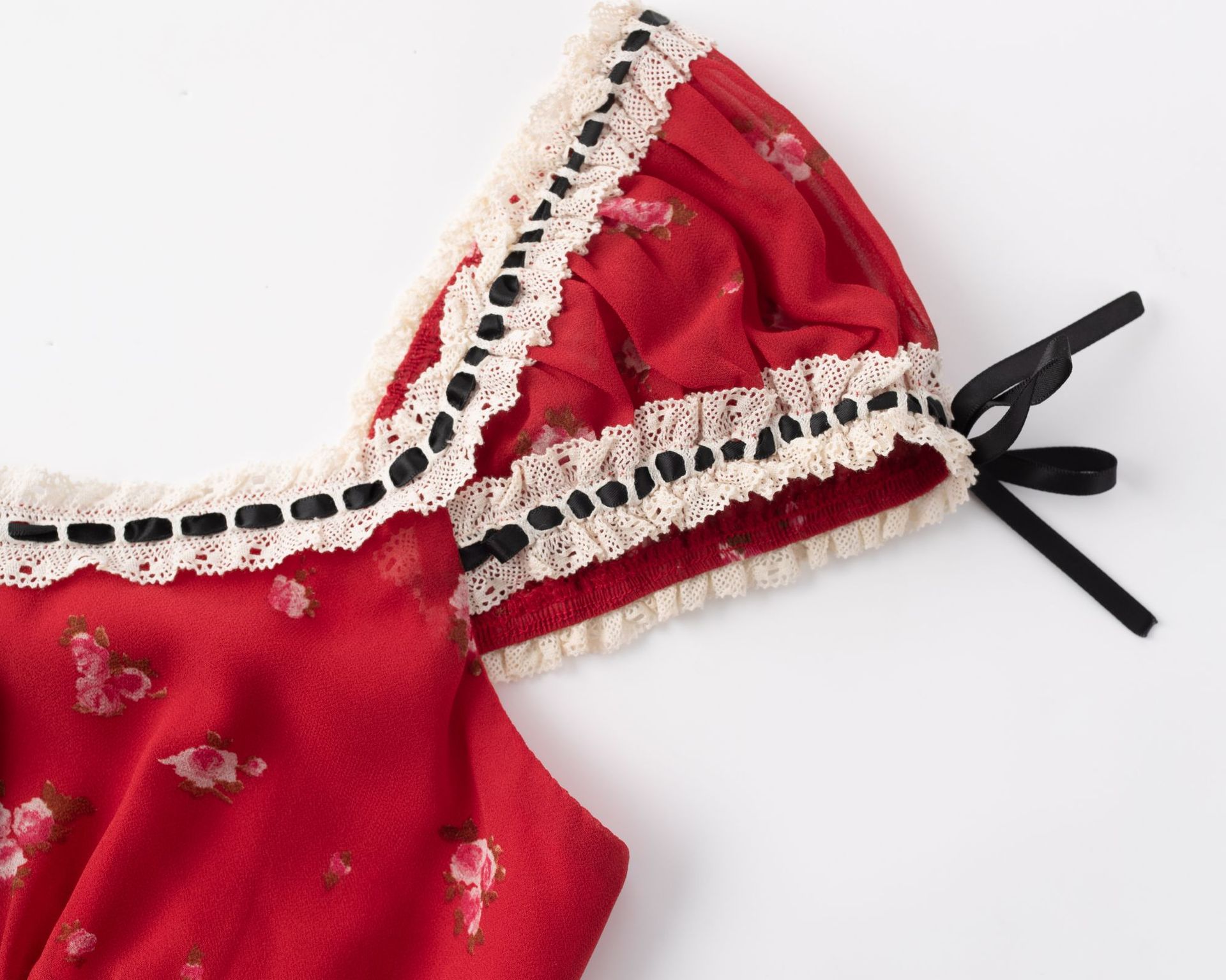 Cherry Red Printed Retro Charm Fitted Skirt Dress