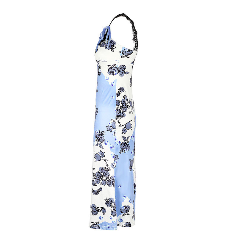 Strapless Sleeveless Slim Patterned Maxi Dress