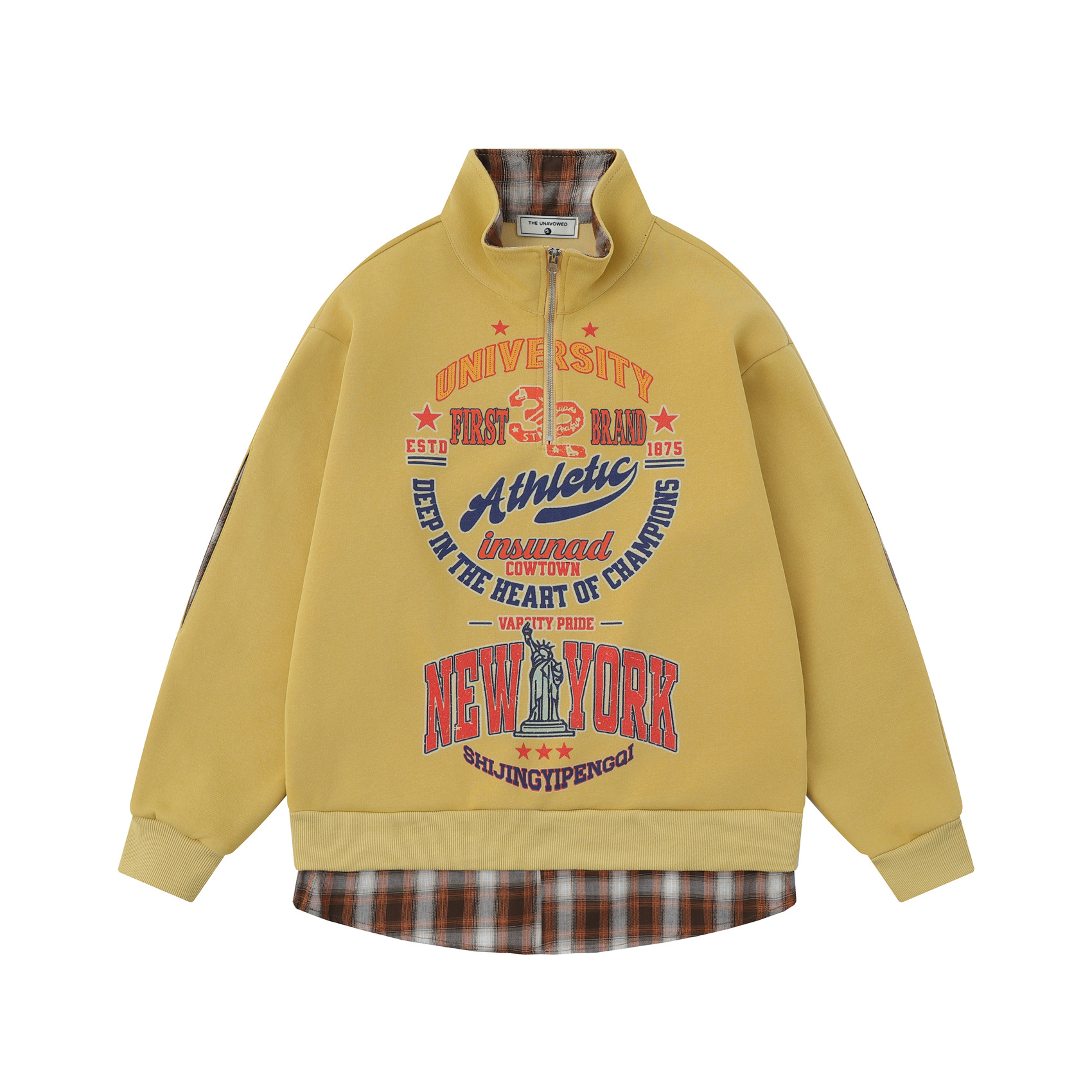 Cotton Retro Graphic Mock Neck Relaxed Sweatshirt