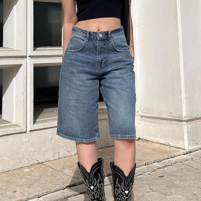 Vintage washed high waisted loose denim shorts