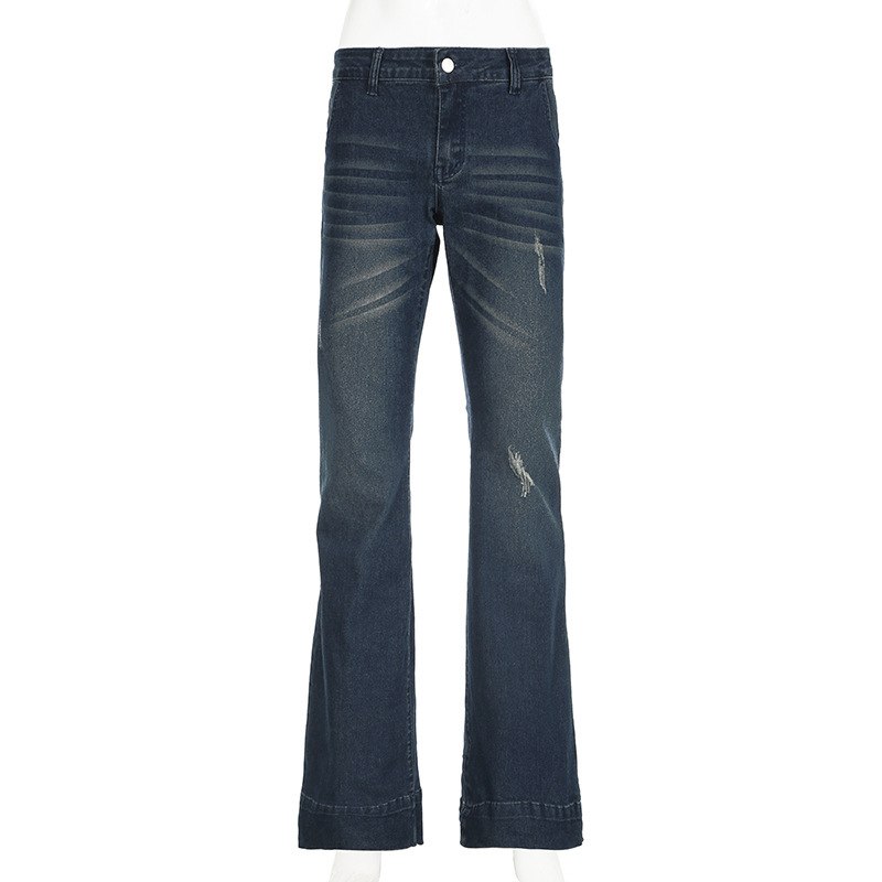 Retro hot girl washed and worn low waisted slightly flared jeans