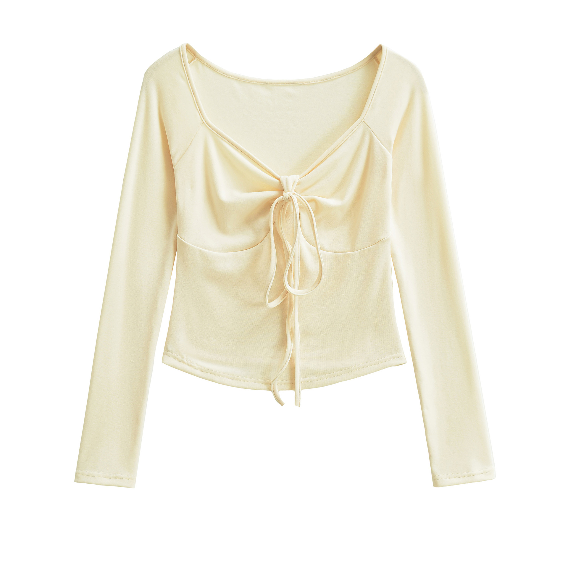 Deep Plunge Draped Ribbon Full-Sleeve Tee