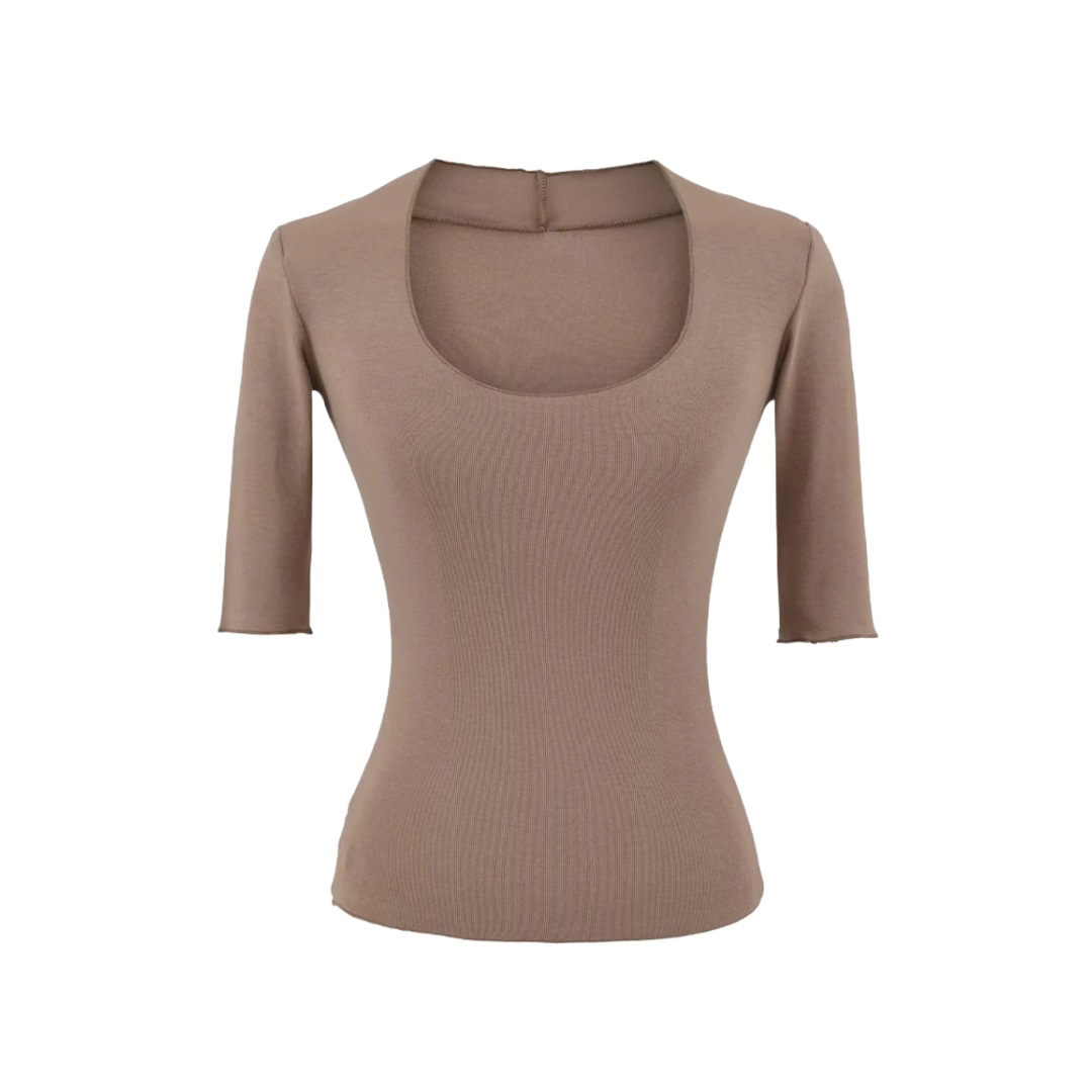 Elbow-Length Scoop Form-Fitting Spice Cropped Tee