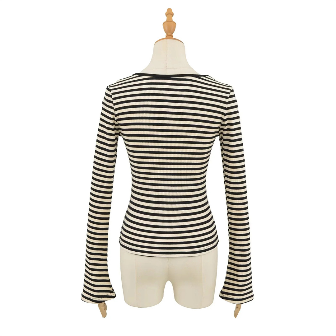 Flirty Boxy Neckline Arm-Length Striped Body