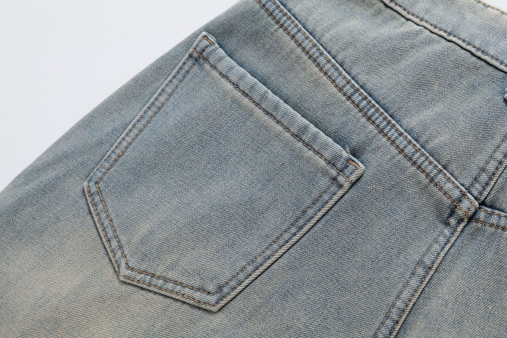 Vintage washed light blue warm and plush long straight leg jeans