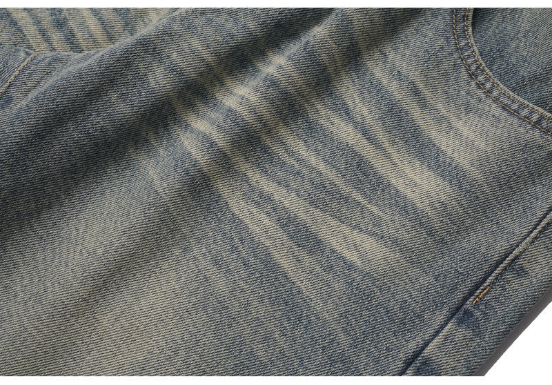 Distressed Cat-Whisker Relaxed Straight Leg Wide Leg Jeans Pants