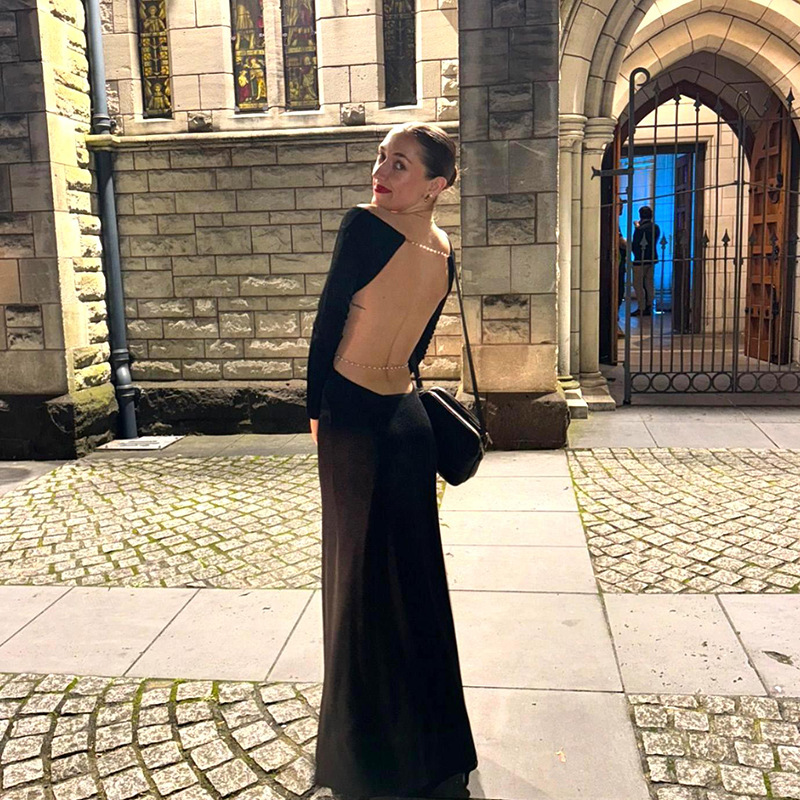 U Neck Pencil Open Back Full Sleeve Dress