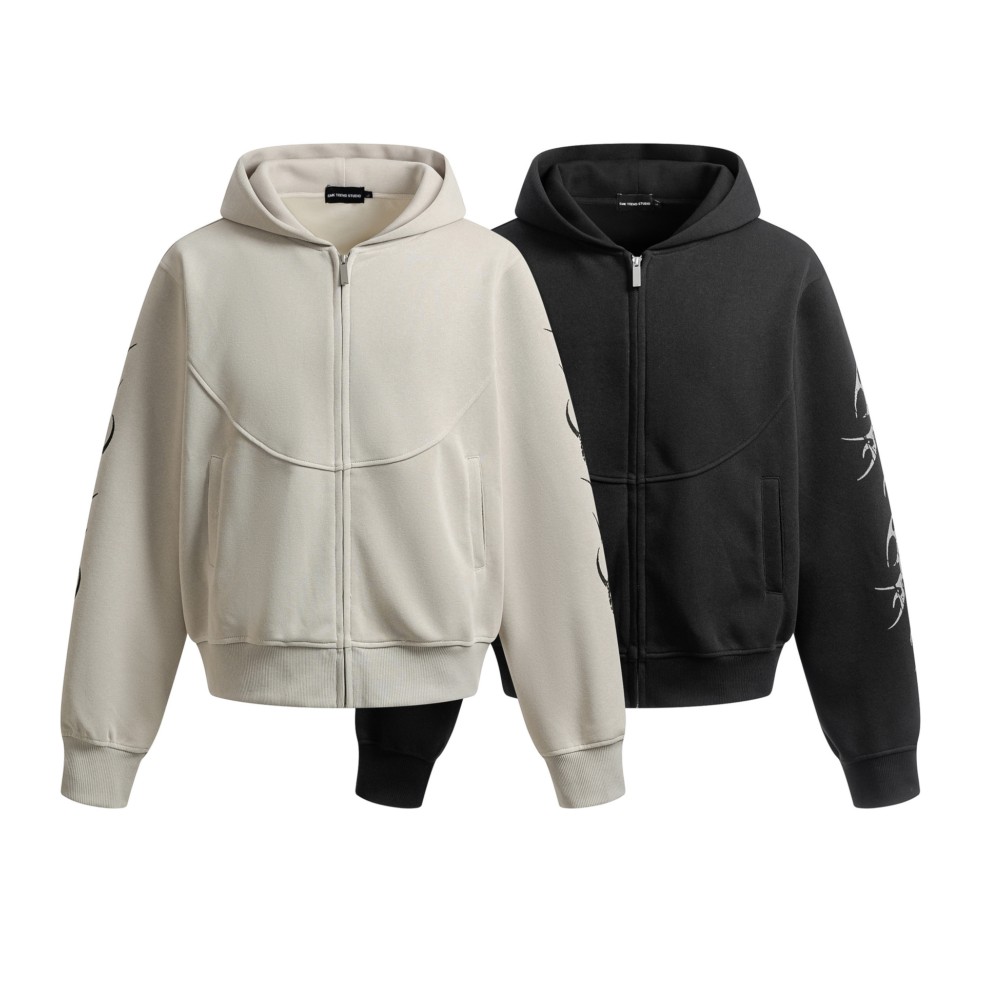 Man's American Retro Zip-Up Geometric Cotton Hoodie