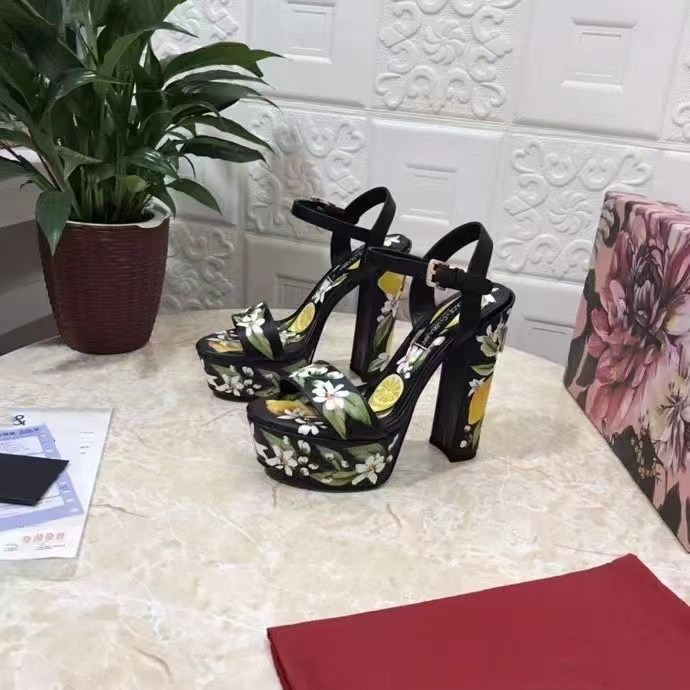 Newest Floral Printed Sandals Summer Sexy Platform Chunky Heels Women Shoes Ankle Strap Gladiator Sandals