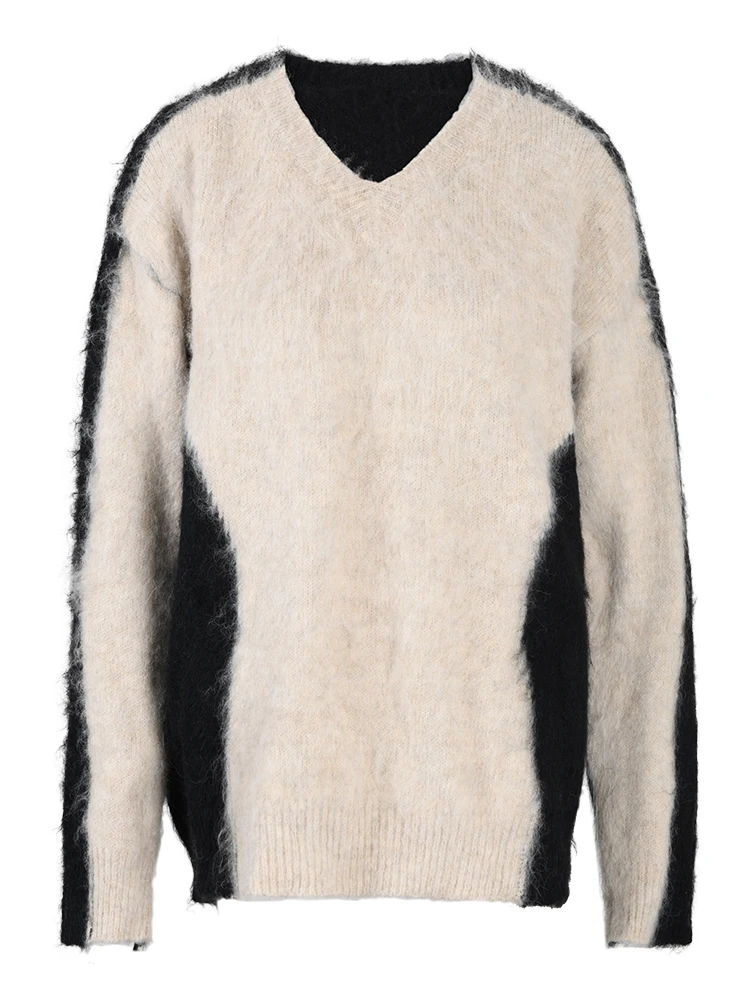 Ladies Two-Tone Knit Oversized Pullover
