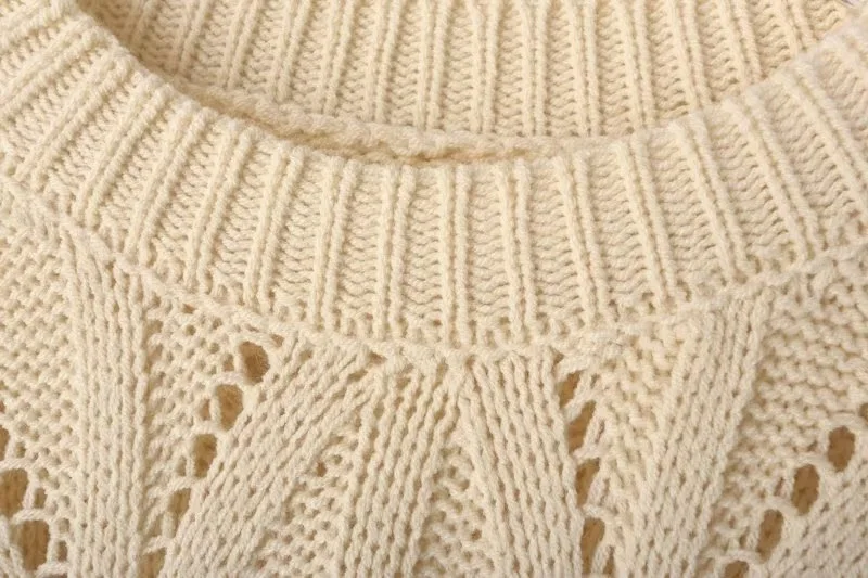 Ladies Relaxed Crew Neck Plain Openwork Sweater