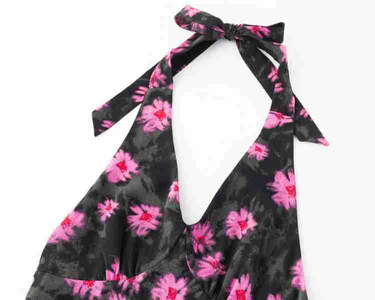 Cross-Tie Waist Print Strap Long Dress