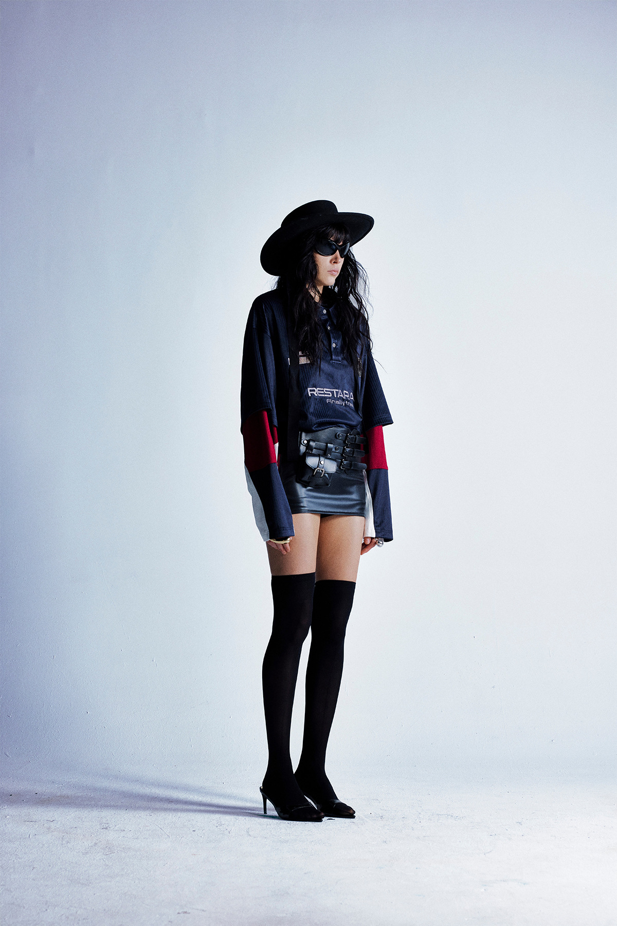 Color Block Full Arm Faux Layered Collared Shirt