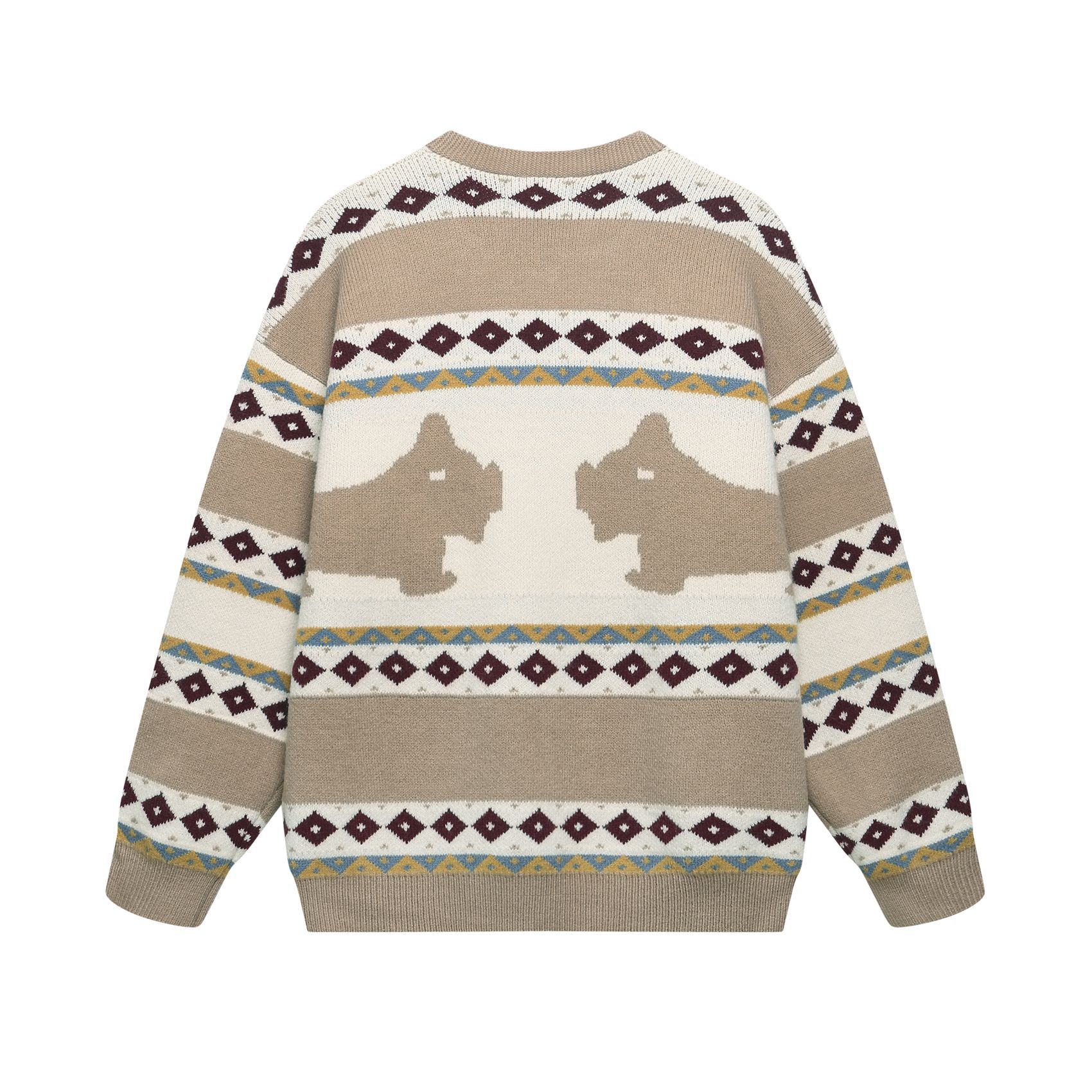 Genderless Oversized Japanese Retro Jacquard Open Front Sweater