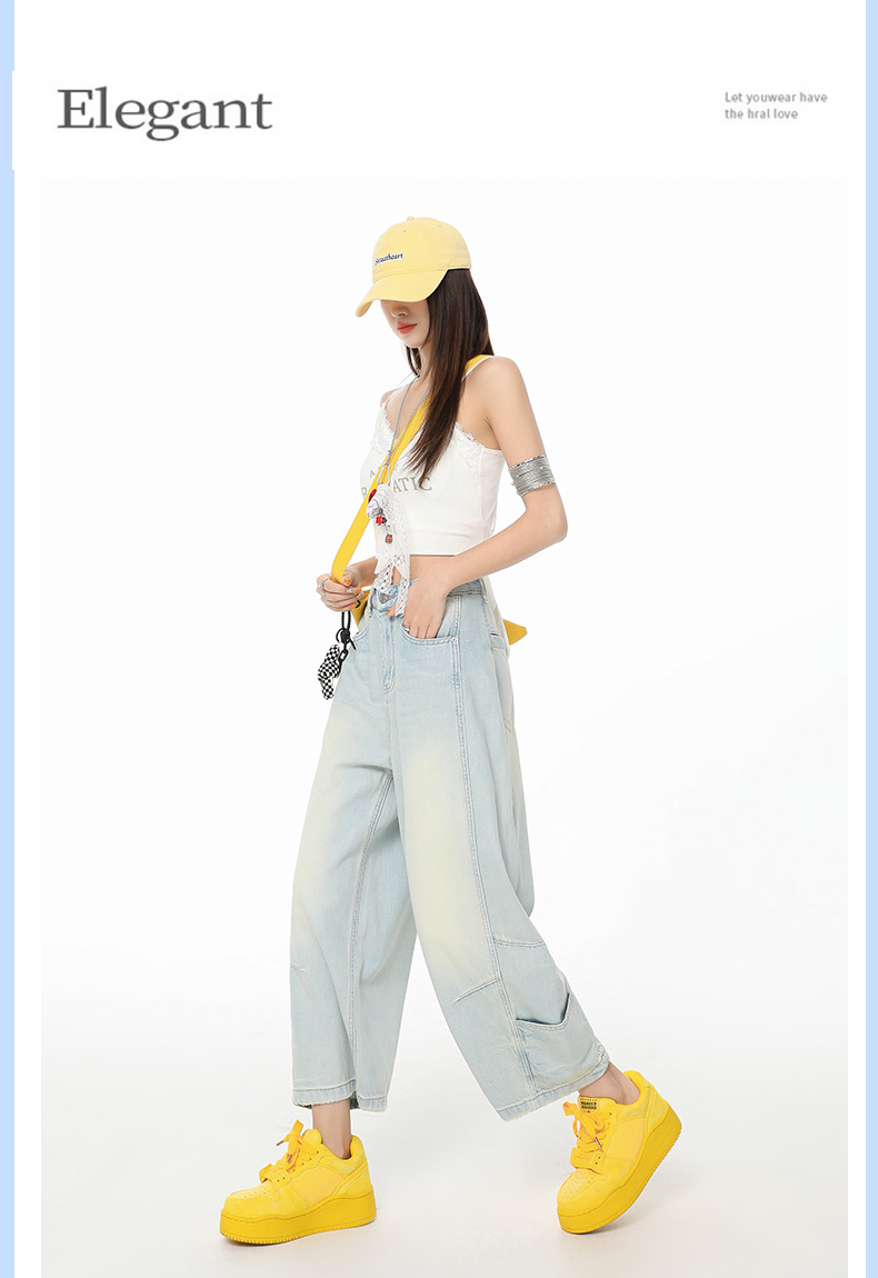 Ankle-Length Tencel Flared Denim Pants for Women Thin High-Waist Loose Slim Harem Banana Trousers